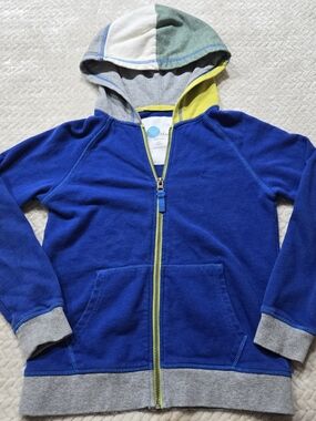 Mini Boden Boys Full Zip Hoodie 8-9Y Colorblock Blue Green Gray Cotton